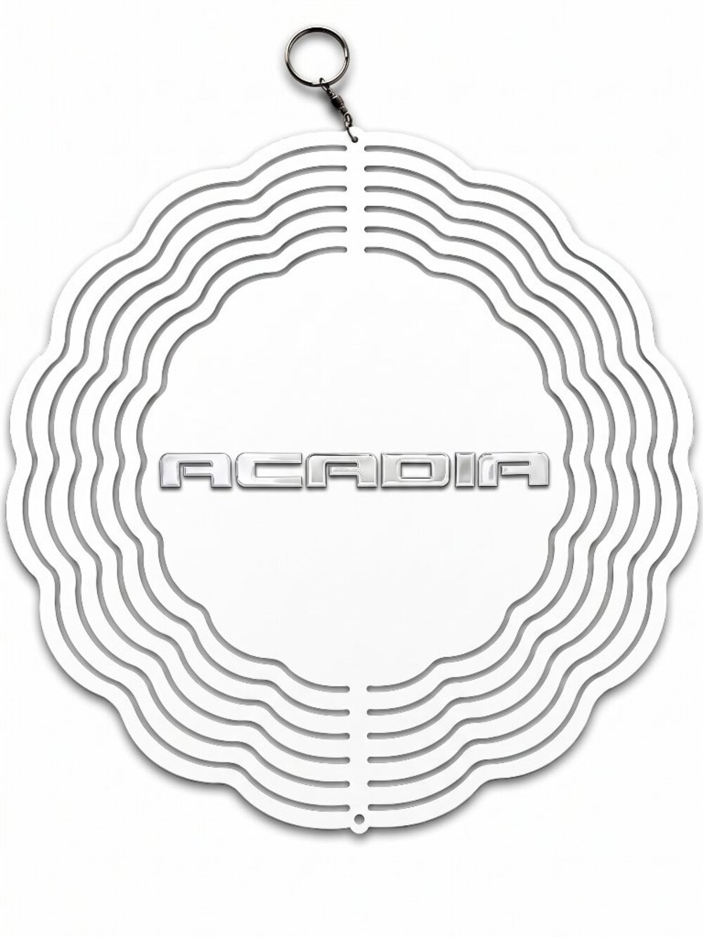 10" GMC Acadia Metal Wind Spinner - 3D Kinetic White Hanging Yard Art Decor